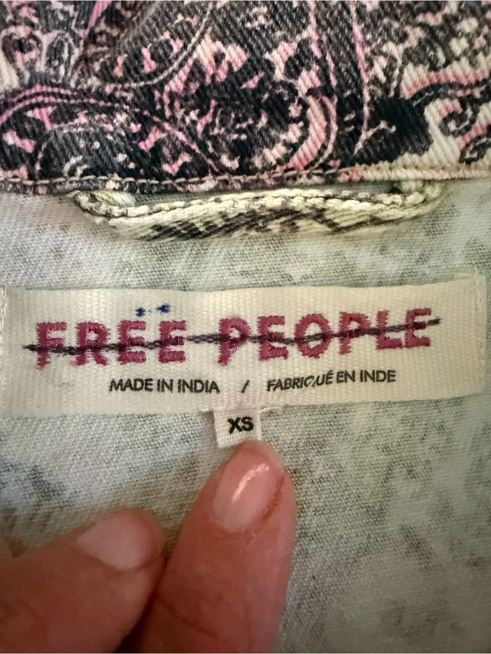 Free People Nadia Moto Jacket Oversized XS Patchwork Paisley Floral Cotton Boho